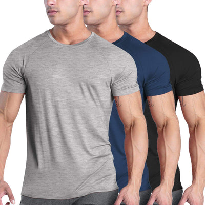 Men'S 3 Pack Workout T Shirts Short Sleeve Gym Bodybuilding Muscle Shirt Base Layer Fitness Tee Tops